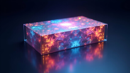 Advanced holographic packaging mockup concept showcasing radiant visual effects vibrant color dynamics and detailed material textures to reinforce futuristic brand identity. in  Photo Stock  Concept  