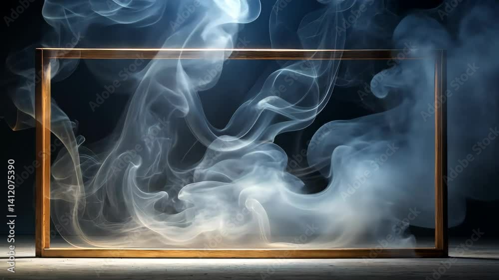 Aufkleber Wispy smoke dances and swirls within a transparent, rectangular frame, creating an ethereal display of abstract motion and light.