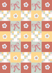 seamless pattern with flower and shape , fabric, Hand-drawn, Pattern Design, Repeatable, decoration, wallpaper, fashion, baby, mosaic, tablecloth, pixel, square, textile