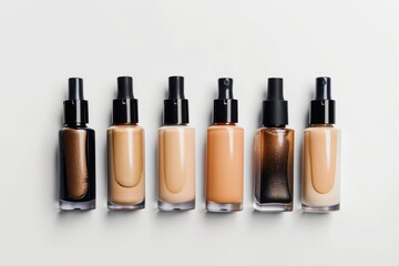 Obraz premium Exploring a diverse array of liquid foundations displayed elegantly on a minimalist surface isolated on transparent background