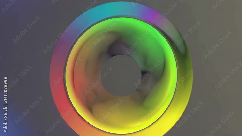 Poster dynamic transition of vivid circular patterns with shifting hues in rotational motion
