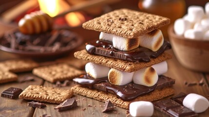 Delightful s'mores stacked high, ready to be enjoyed by the campfire at twilight