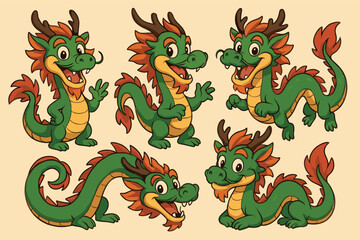 Obraz premium Playful cartoon chinese dragons for cultural and festive designs