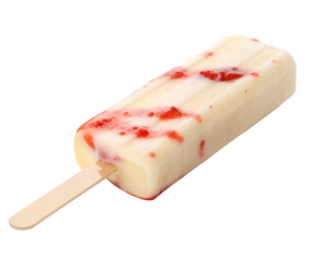 A white and red ice cream stick with a white and red ice cream
