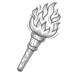 Burning Torch Icon with Flickering Flame Illustration