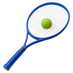 Blue Tennis Racket and Bright Green Tennis Ball on Court, isolated on transparent background.