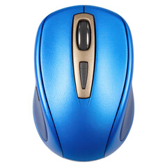 Blue Wireless Computer Mouse on White Background, isolated on transparent background.