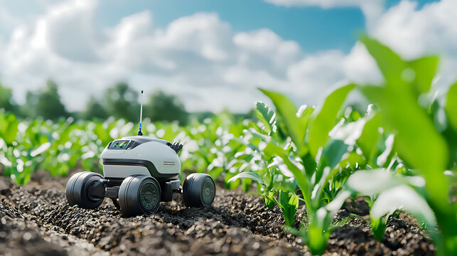 Agricultural robot harvesting crops with high precision in a lush field technology innovation outdoor environment close-up view modern farming concept