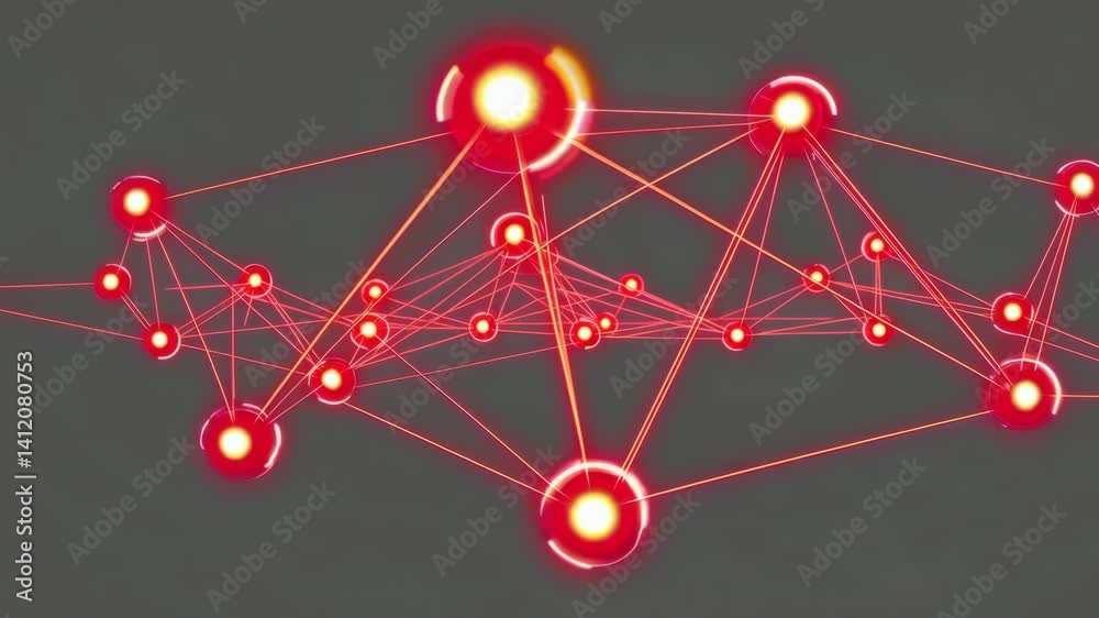 Poster dynamic network expansion with glowing red nodes and connecting lines in motion