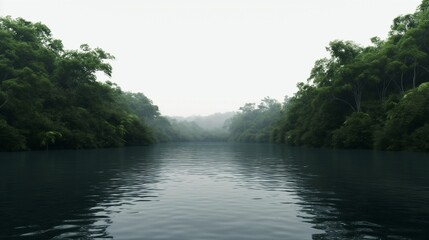 lake in the forest with white background 