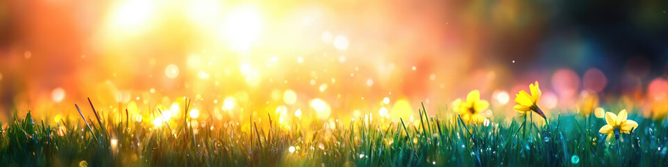 Obraz premium Spring Flowers In A Field Under Warm Golden Light