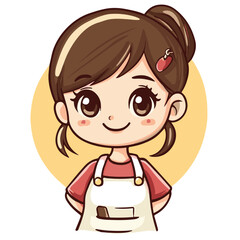 Obraz premium Cute cartoon girl in apron with bun hairstyle vector illustration