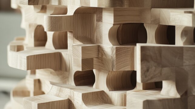 Carpenter assembling wooden furniture pieces in a workshop. Featuring woodworking and design