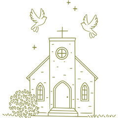 Naklejka premium Hand Drawn First Holy Communion Church Outline Illustration Vector Coloring