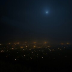 City Lights Under Night Sky with Moon