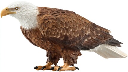 Obraz premium Majestic Bald Eagle Figurine, Brown and White Feathers, Isolated on White.