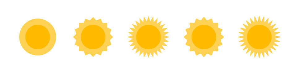 Sun Vector Icons. Yellow Sun. Sun Vector Icon. Sunshine Yellow Icons. Sunset Rays Vector