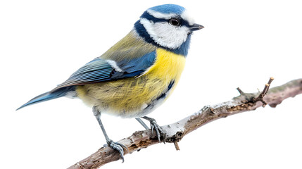Professional image of a Blue Tit Parus major perched on white isolated branch