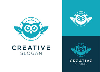 Owl with leaves and recycling logo design for knowledge and eco friendly