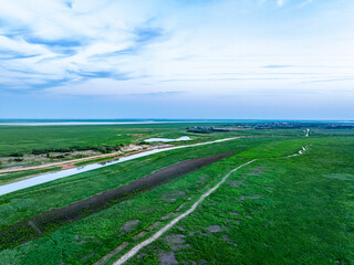 Grassland wetland and river landscape