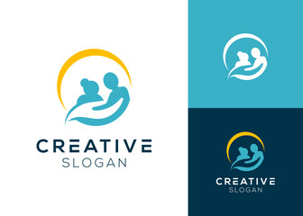 Senior living or elderly, nursing hands, and sun logo design for nursing home