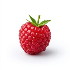 Fresh raspberry with leaves isolated on white background