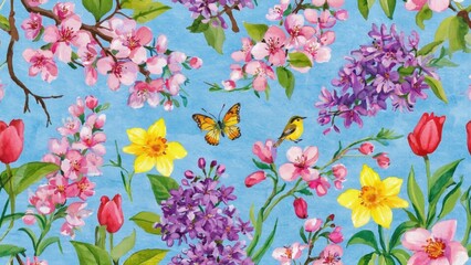 Obraz premium Flower garden, springtime, floral design on fabric