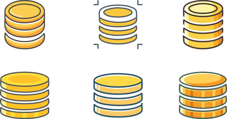 Stack of coins outline style vector icon with simple geometric shape, clean and easy to recognize, suitable for investment related apps or websites