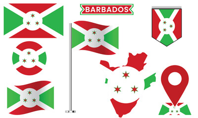 Fototapeta premium Burundi Flag Icon Set, Vector Map, Badge, Pin & Waving Flag Collection