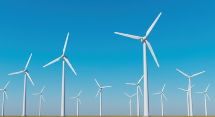 A Sustainable Energy Landscape: Rows of Wind Turbines Generating Clean Power Under a Clear Blue Sky