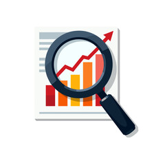 Magnifying glass analyzing growth chart, clarity in data insights