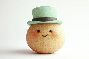 A smiling, textured egg wearing a mint green bowler hat, a whimsical 3D render.