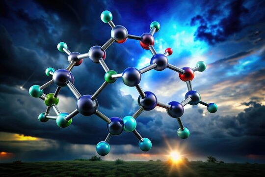3D Simazine Molecular Structure, Triazine Herbicide, Night Photography, Chemical Formula, Molecular Model,  White Background,  Science, Chemistry,  Agriculture
