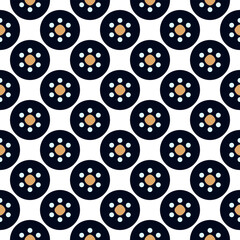 Seamless circle pattern round shape vector background. Abstract dots geometrical texture classic blue white color palette. Paper design, textile, wallpaper. Digital illustration high resolution image.