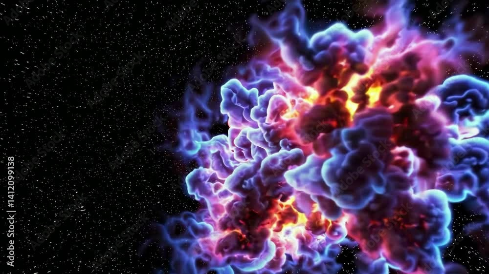 Wall mural vibrant cosmic nebula exploding in dazzling colors against a starry sky