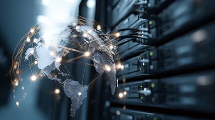 Connections and data streams across servers Business finance and computing technology concept