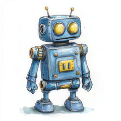 Fototapeta premium blue robot is excited and ready for adventure, full of curiousity