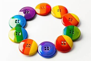 A vibrant arrangement of colorful buttons in a circular pattern showcasing creativity and joy isolated on transparent background