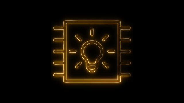 Glowing neon Microcontroller icon isolated on black background. HD Video motion graphic animation
