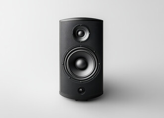 Obraz premium High-quality hyper-realistic loudspeaker isolated on a clean white background showcasing detailed modern audio equipment design