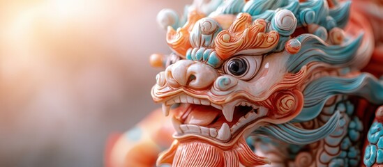 Chinese guardian lion statue close-up outdoor