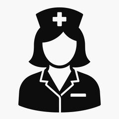 Minimalist Nurse Silhouette Icon – Black and White Medical Vector Design

