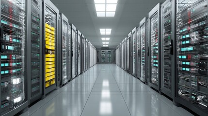 Computer server inside a secure data center room Basic infrastructure of modern technology