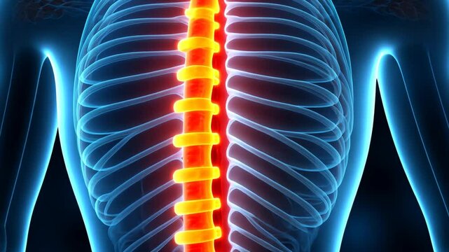 Human spinal cord illustration with pain points for medical study and education