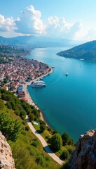 Fototapeta premium Elevated view of Tekirdag harbor and surroundings, marina, harbor, landscape