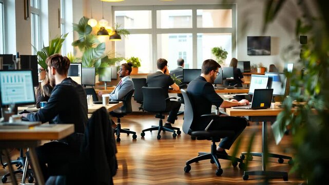 interior blurred office people room background casual wear, with bokeh Abstract video 4k