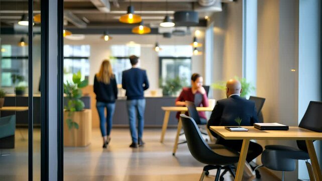 Abstract blurred space with interior room background casual wear, office bokeh people video 4k