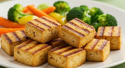 Delicious Grilled Tofu Cubes with Steamed Vegetables: A Healthy and Flavorful Vegan Meal