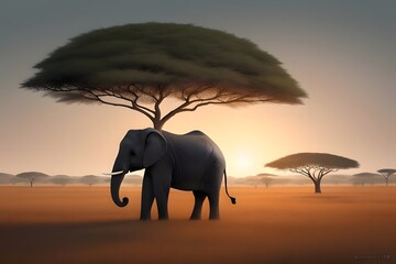 Fototapeta premium elephants in the sunset