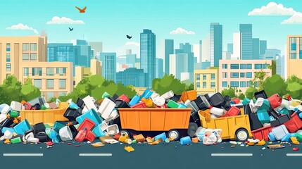 Naklejka premium Urban waste overflowing onto city streets.
